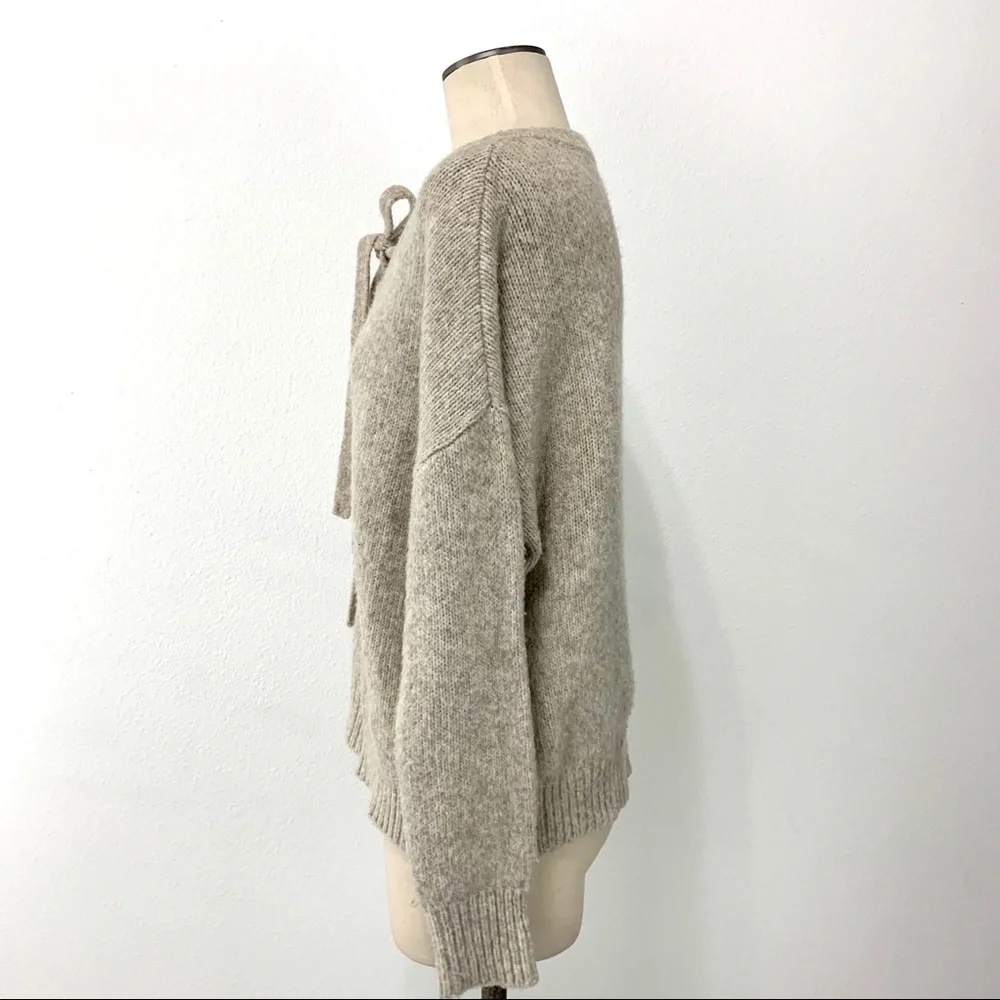 Zara- Oatmeal Lace Up Wool Blend Sweater Med - Picture 4 of 10